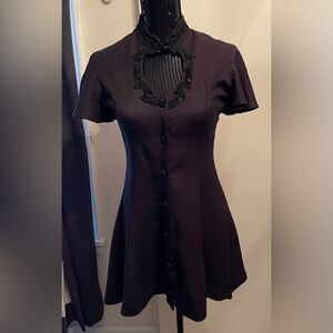 Vintage D.B.Y Black Rayon Flutter Sleeve Dress